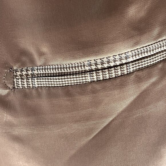 E Thomas Silk & Wool Mens Suit Jacket Blazer Italy 54 R Brown Plaid Window Pane - Picture 8 of 16